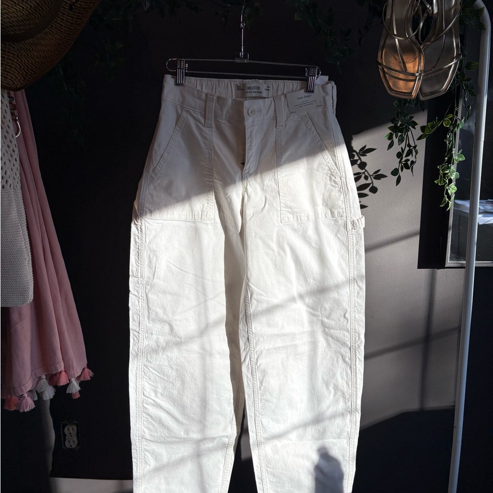 Hollister Low Rise White Taper Carpenter Pants